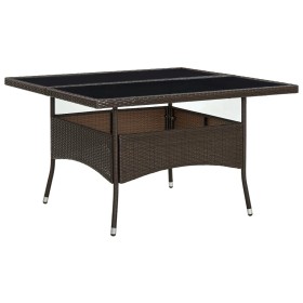 Mesa de comedor de jardín ratán sintético y vidrio marrón de vidaXL, Mesas de jardín - Ref: Foro24-310556, Precio: 140,99 €, ...