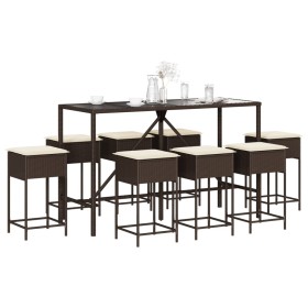 9-piece garden bar set with brown PE rattan cushions by , Garden sets - Ref: Foro24-3261471, Price: 487,42 €, Discount: %