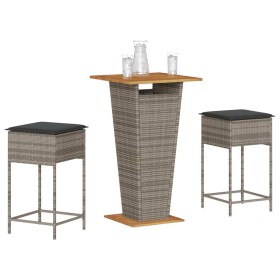 Juego de bar de jardín de 3 piezas con cojines ratán PE gris de , Conjuntos de jardín - Ref: Foro24-3261478, Precio: 258,99 €...