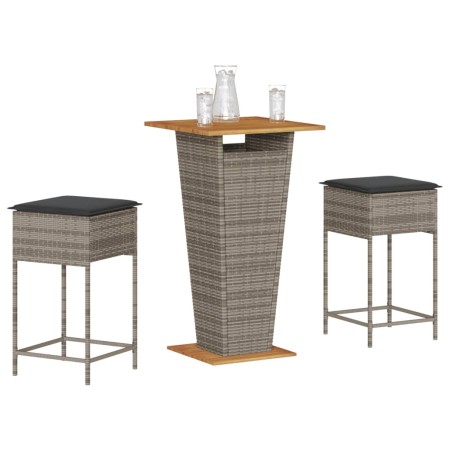 Juego de bar de jardín de 3 piezas con cojines ratán PE gris de , Conjuntos de jardín - Ref: Foro24-3261478, Precio: 258,86 €...