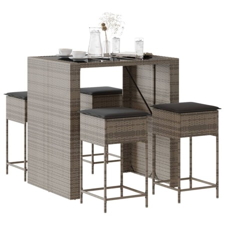 5-piece garden bar set with gray PE rattan cushions by , Garden sets - Ref: Foro24-3261508, Price: 375,27 €, Discount: %