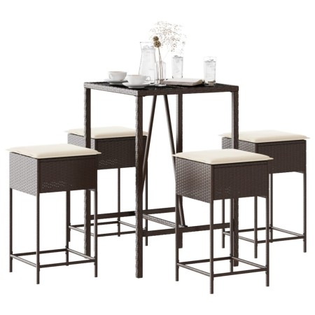 5-piece garden bar set with brown PE rattan cushions by , Garden sets - Ref: Foro24-3261459, Price: 322,27 €, Discount: %