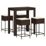 5-piece garden bar set with brown PE rattan cushions by , Garden sets - Ref: Foro24-3261452, Price: 291,45 €, Discount: %