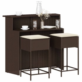 3-piece garden bar set with brown PE rattan cushions by , Garden sets - Ref: Foro24-3261484, Price: 298,48 €, Discount: %