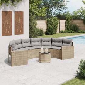 Halbrundes Gartensofa mit Tisch und Kissen aus beigem PE-Rattan. von , Outdoor-Sofas - Ref: Foro24-3318519, Preis: 476,47 €, ...