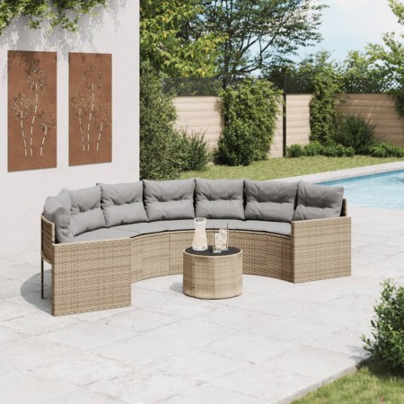 Semicircular garden sofa with table and beige PE rattan cushions by , Outdoor sofas - Ref: Foro24-3318519, Price: 476,99 €, D...