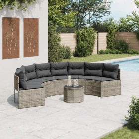 Semicircular garden sofa with table and gray PE rattan cushions by , Outdoor sofas - Ref: Foro24-3318527, Price: 457,05 €, Di...