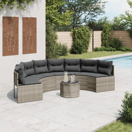 Semicircular garden sofa with table and gray PE rattan cushions by , Outdoor sofas - Ref: Foro24-3318527, Price: 456,99 €, Di...