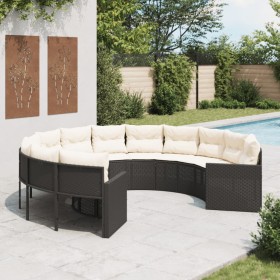 Runder Gartensofa mit schwarzen Kissen aus synthetischem Rattan. von , Outdoor-Sofas - Ref: Foro24-3318531, Preis: 608,85 €, ...