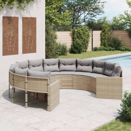 Runder Gartensofa mit beigen Kissen aus synthetischem Rattan. von , Outdoor-Sofas - Ref: Foro24-3318533, Preis: 624,99 €, Rab...