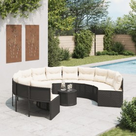 Round garden sofa with table and black PE rattan cushions by , Outdoor sofas - Ref: Foro24-3318544, Price: 642,99 €, Discount: %