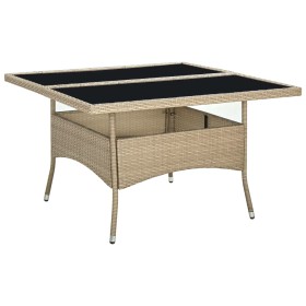 Mesa de comedor de jardín ratán sintético y vidrio beige de vidaXL, Mesas de jardín - Ref: Foro24-310555, Precio: 135,99 €, D...