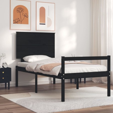 Estructura de cama individual con cabecero madera maciza negro de vidaXL, Camas y somieres - Ref: Foro24-3195450, Precio: 110...