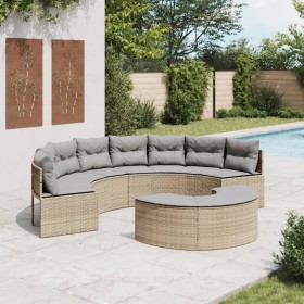 Semicircular garden sofa, 2 pieces, synthetic beige rattan by , Outdoor sofas - Ref: Foro24-3262072, Price: 572,28 €, Discoun...