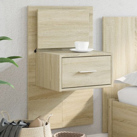 Wall-mounted bedside table with LED lights Sonoma oak by , Nightstands - Ref: Foro24-848161, Price: 68,79 €, Discount: %