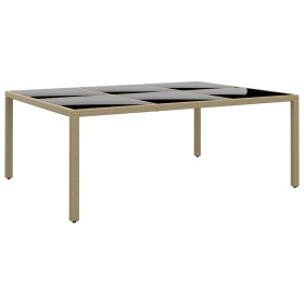 Mesa jardín vidrio templado ratán sintético beige 200x150x75 cm de vidaXL, Mesas de jardín - Ref: Foro24-310588, Precio: 232,...