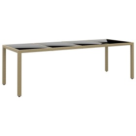 Mesa de jardín superficie de vidrio ratán sintético beige de vidaXL, Mesas de jardín - Ref: Foro24-310594, Precio: 182,99 €, ...