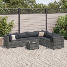 Gartenmöbel-Set 7-teilig und Kissen aus grauem Kunst-Rattan von , Gartensets - Ref: Foro24-3308146, Preis: 492,62 €, Rabatt: %