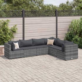 Gartenmöbel-Set 6-teilig mit grauen Polstern aus synthetischem Rattan von , Gartensets - Ref: Foro24-3308138, Preis: 386,99 €...