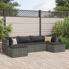 6-piece garden furniture set with gray synthetic rattan cushions by , Garden sets - Ref: Foro24-3308242, Price: 320,99 €, Dis...