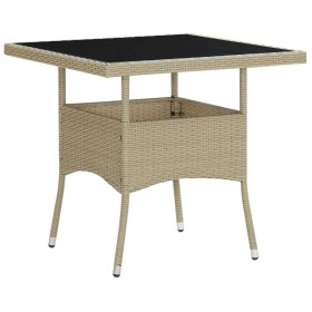 Mesa de comedor de jardín ratán sintético y vidrio beige de vidaXL, Mesas de jardín - Ref: Foro24-310551, Precio: 130,99 €, D...