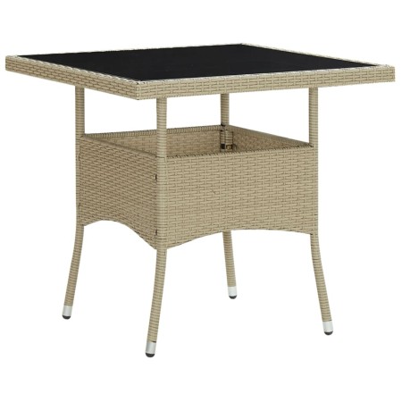 Mesa de comedor de jardín ratán sintético y vidrio beige de vidaXL, Mesas de jardín - Ref: Foro24-310551, Precio: 130,39 €, D...