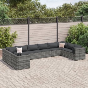 Garden furniture set 10 pieces and gray synthetic rattan cushions by , Garden sets - Ref: Foro24-3308282, Price: 582,49 €, Di...