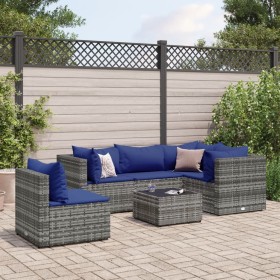 Gartenmöbel-Set 6-teilig mit grauen Polstern aus synthetischem Rattan von , Gartensets - Ref: Foro24-3308167, Preis: 337,20 €...