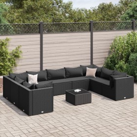 Set de muebles de jardín 10 pzas cojines ratán sintético negro de , Conjuntos de jardín - Ref: Foro24-3308275, Precio: 742,99...