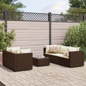 Gartenmöbel-Set, 6-teilig, mit braunen Kunststoff-Rattan-Kissen. von , Gartensets - Ref: Foro24-3308017, Preis: 422,83 €, Rab...