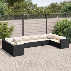 Set de muebles de jardín 10 pzas cojines ratán sintético negro de , Conjuntos de jardín - Ref: Foro24-3308280, Precio: 686,58...