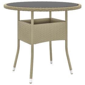 Garden table tempered glass beige synthetic rattan Ø80x75 cm by vidaXL, Garden tables - Ref: Foro24-310607, Price: 94,99 €, D...