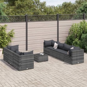 Garden furniture set 8 pieces and gray synthetic rattan cushions by , Garden sets - Ref: Foro24-3308034, Price: 463,99 €, Dis...