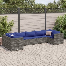 7-piece garden furniture set with gray synthetic rattan cushions by , Garden sets - Ref: Foro24-3308263, Price: 425,38 €, Dis...