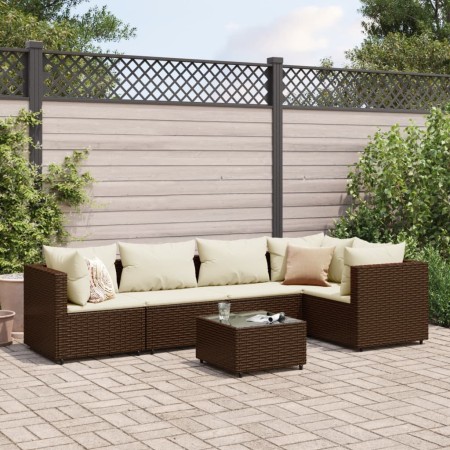 Gartenmöbel-Set, 6-teilig, mit braunen Kunststoff-Rattan-Kissen. von , Gartensets - Ref: Foro24-3308097, Preis: 445,62 €, Rab...