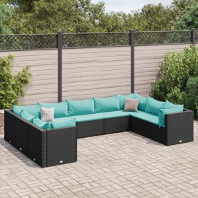 Garden furniture set 9 pieces and black synthetic rattan cushions by , Garden sets - Ref: Foro24-3308268, Price: 634,99 €, Di...