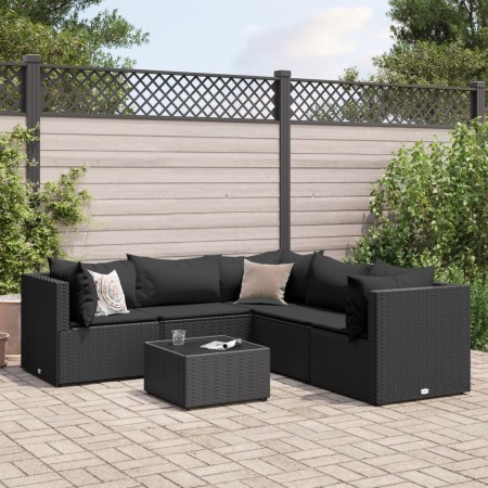 Set muebles de jardín 6 piezas y cojines ratán sintético negro de , Conjuntos de jardín - Ref: Foro24-3308131, Precio: 439,99...