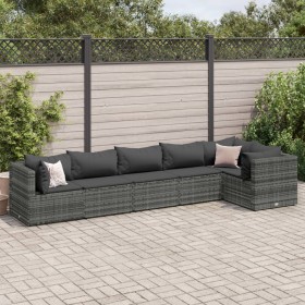 6-piece garden furniture set with gray synthetic rattan cushions by , Garden sets - Ref: Foro24-3308106, Price: 386,99 €, Dis...