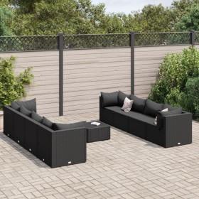 Gartenmöbel-Set 9-teilig mit schwarzen Polstern aus synthetischem Rattan von , Gartensets - Ref: Foro24-3308043, Preis: 700,9...