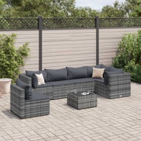 Gartenmöbel-Set 7-teilig und Kissen aus grauem Kunst-Rattan von , Gartensets - Ref: Foro24-3308178, Preis: 492,62 €, Rabatt: %