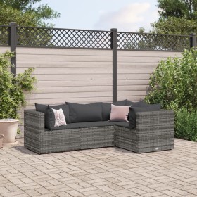 4-piece garden furniture set with gray synthetic rattan cushions by , Garden sets - Ref: Foro24-3308074, Price: 272,66 €, Dis...