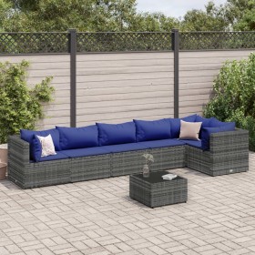 7-piece garden furniture set with gray synthetic rattan cushions by , Garden sets - Ref: Foro24-3308119, Price: 458,99 €, Dis...