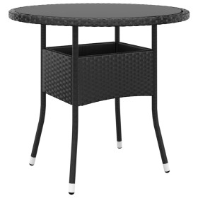 Garden table tempered glass black synthetic rattan Ø80x75 cm by vidaXL, Garden tables - Ref: Foro24-310604, Price: 99,78 €, D...