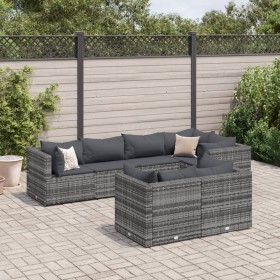 7-piece garden furniture set with gray synthetic rattan cushions by , Garden sets - Ref: Foro24-3308186, Price: 471,52 €, Dis...