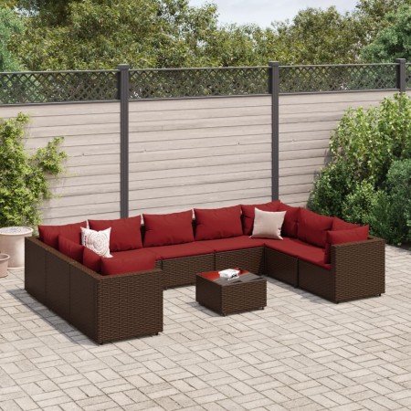 Gartenmöbel-Set, 10-teilig, mit braunen Kissen aus synthetischem Rattan. von , Gartensets - Ref: Foro24-3308277, Preis: 563,0...