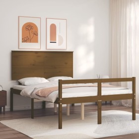 Bed for seniors headboard solid wood honey brown by vidaXL, Beds and slatted bases - Ref: Foro24-3195459, Price: 175,61 €, Di...