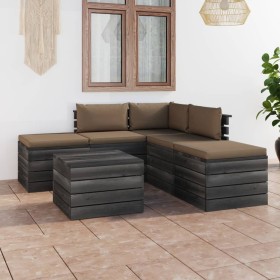 Garden furniture made of 6-piece pallets with solid pine wood cushions. by , Garden sets - Ref: Foro24-3061847, Price: 452,99...