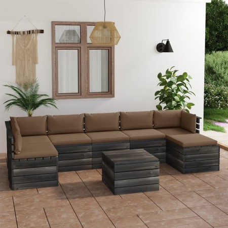 Pallet furniture for garden, 8 pieces with solid pine wood cushions. by , Garden sets - Ref: Foro24-3062027, Price: 734,91 €,...