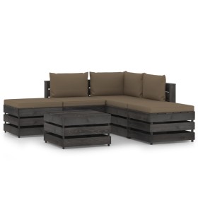 6-piece garden furniture set with gray impregnated wood cushions by , Garden sets - Ref: Foro24-3068272, Price: 547,67 €, Dis...