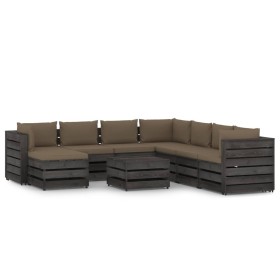 9-piece garden furniture set with gray impregnated wood cushions by , Garden sets - Ref: Foro24-3068404, Price: 843,99 €, Dis...